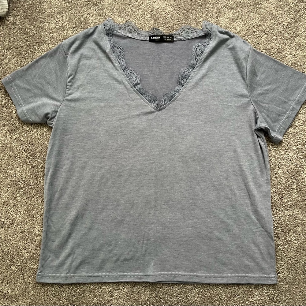 Womens Blue V-neck Tee